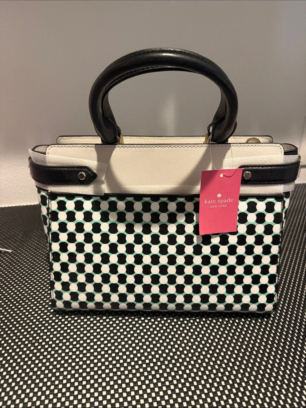 kate spade Black, White & Green Polka Dot Top-Handle Satchel